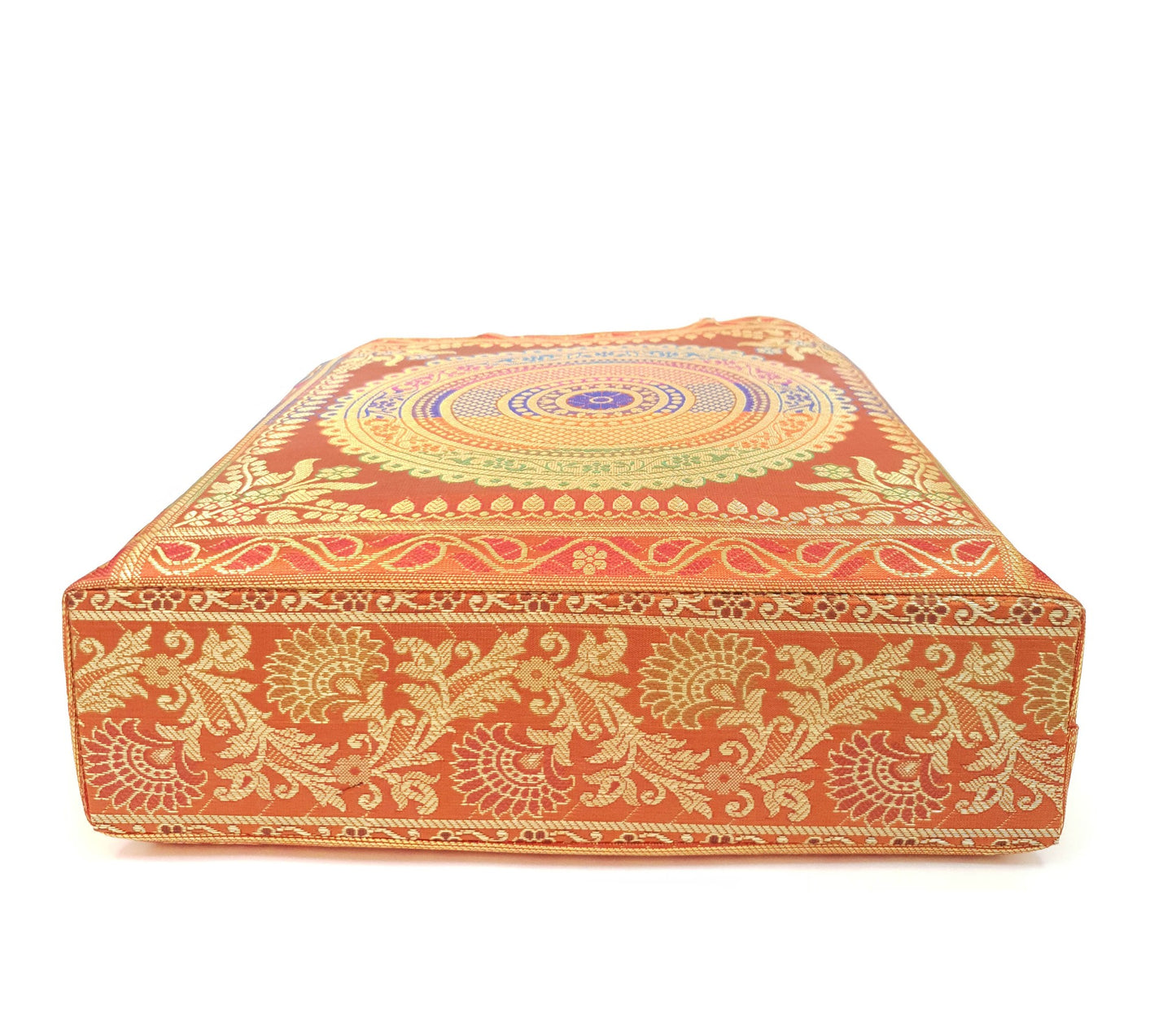 Orange Mandala Handbag Indian Ethnic Woven Zari Brocade Shoulder Hand Bag