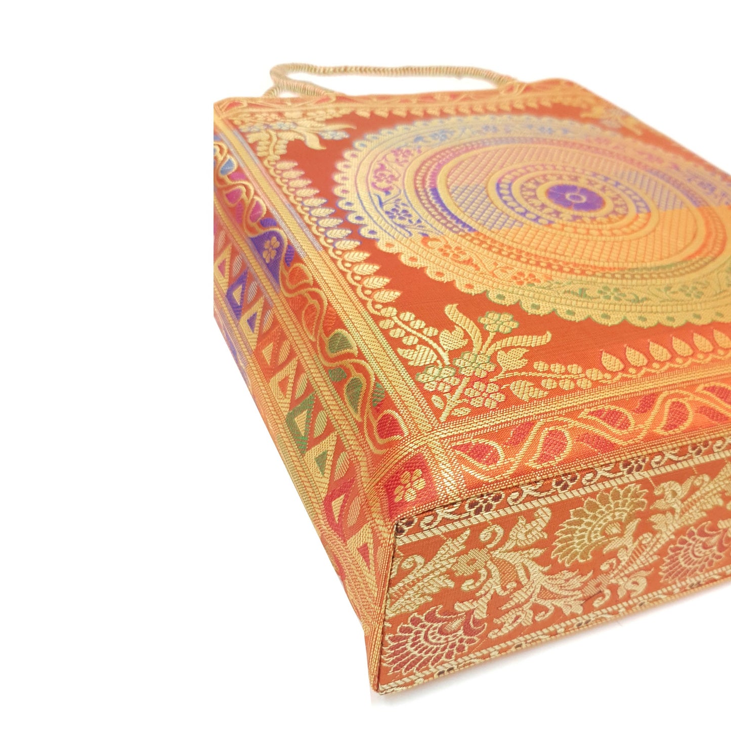Orange Mandala Handbag Indian Ethnic Woven Zari Brocade Shoulder Hand Bag