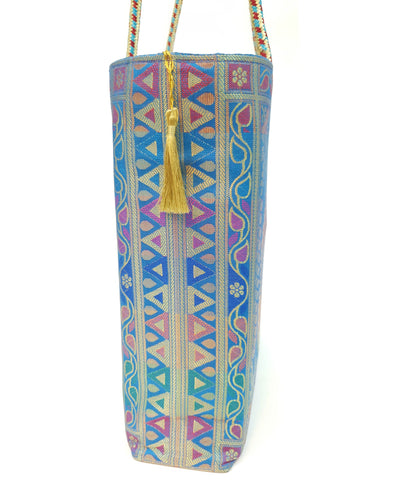 Turquoise Blue Mandala Handbag Indian Ethnic Woven Zari Brocade Shoulder Bag