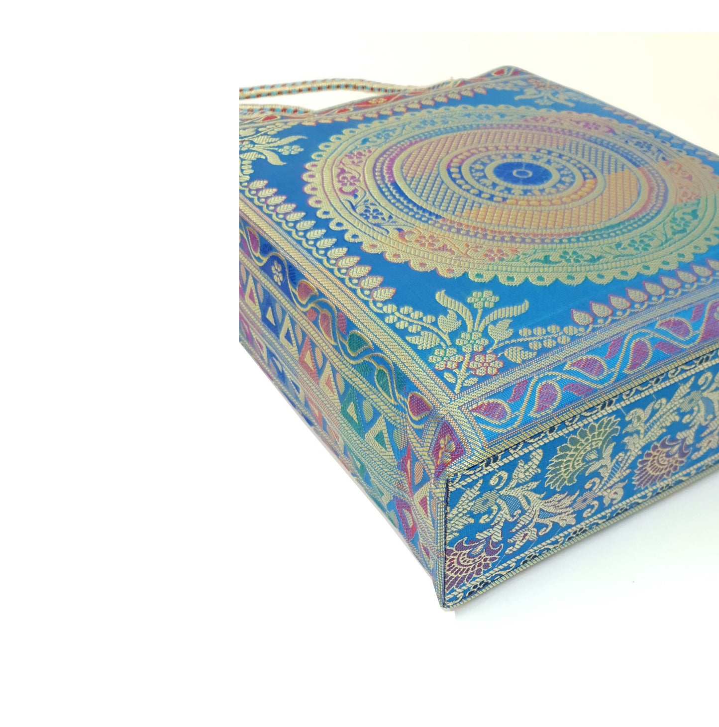 Turquoise Blue Mandala Handbag Indian Ethnic Woven Zari Brocade Shoulder Bag