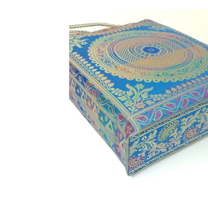 Turquoise Blue Mandala Handbag Indian Ethnic Woven Zari Brocade Shoulder Bag