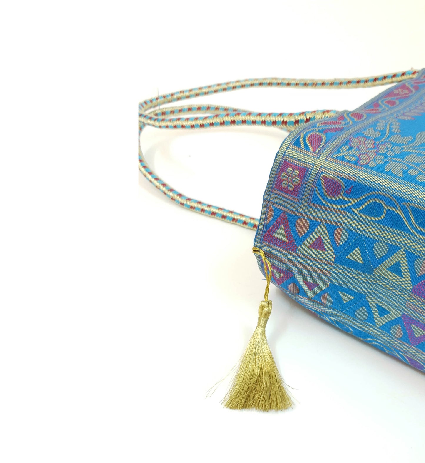 Turquoise Blue Mandala Handbag Indian Ethnic Woven Zari Brocade Shoulder Bag