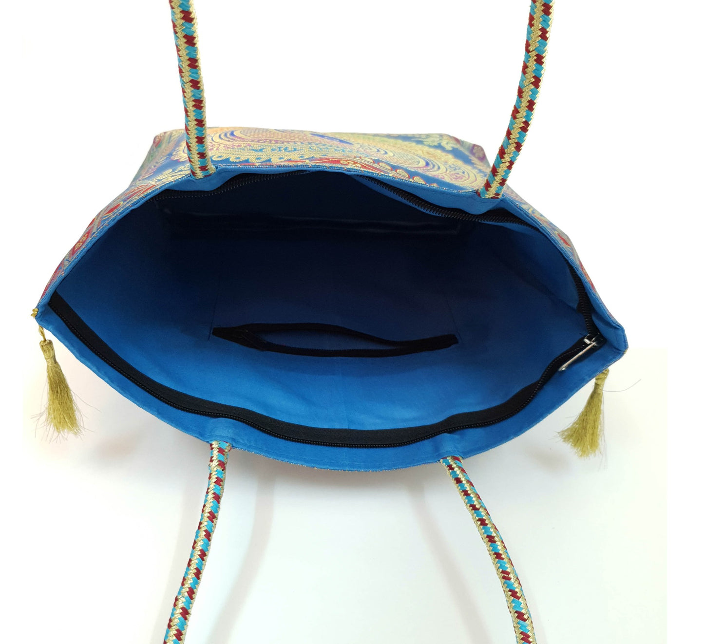 Turquoise Blue Mandala Handbag Indian Ethnic Woven Zari Brocade Shoulder Bag