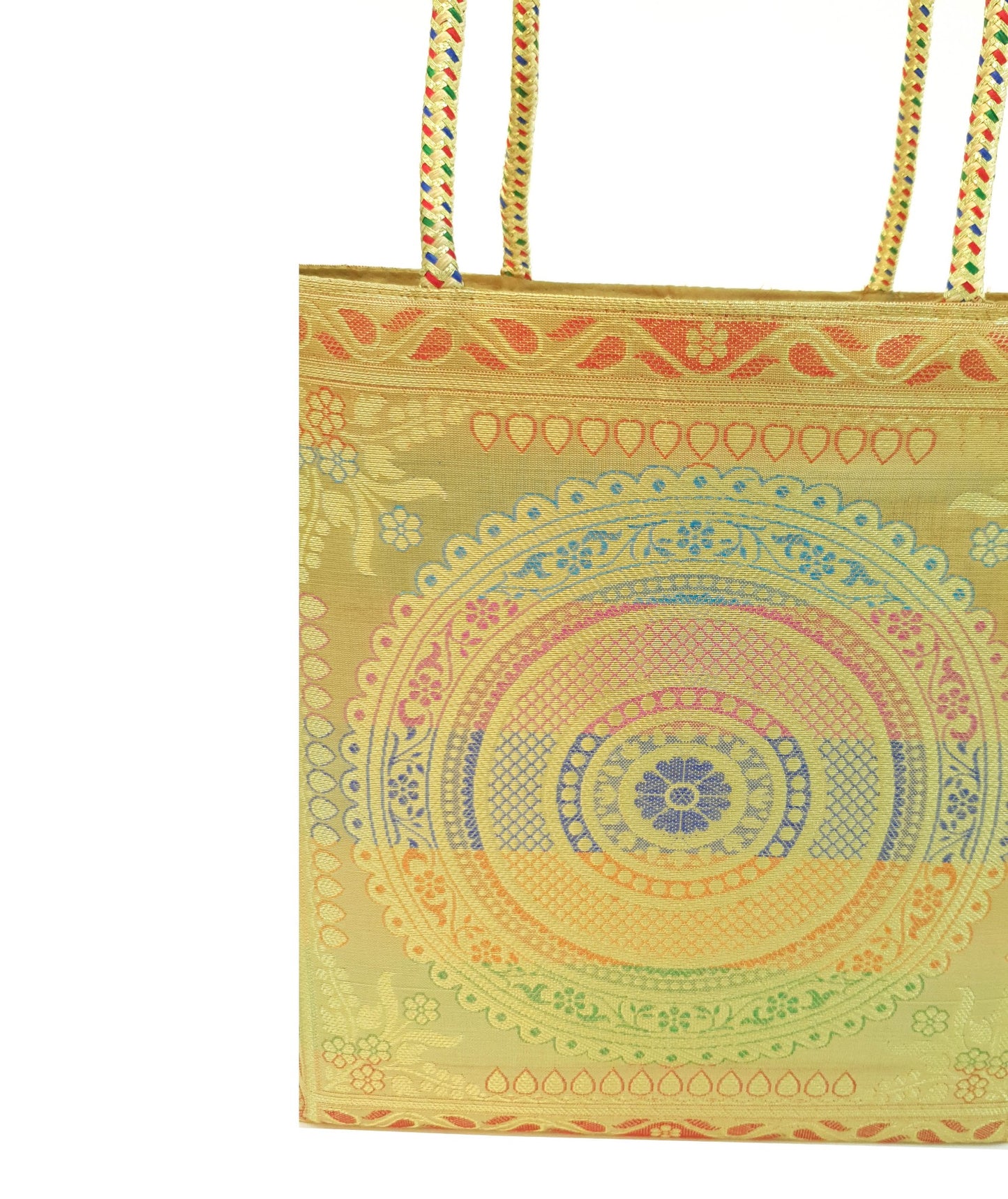 Mandala Beige Handbag Indian Ethnic Woven Zari Brocade Women Shoulder Hand Bag