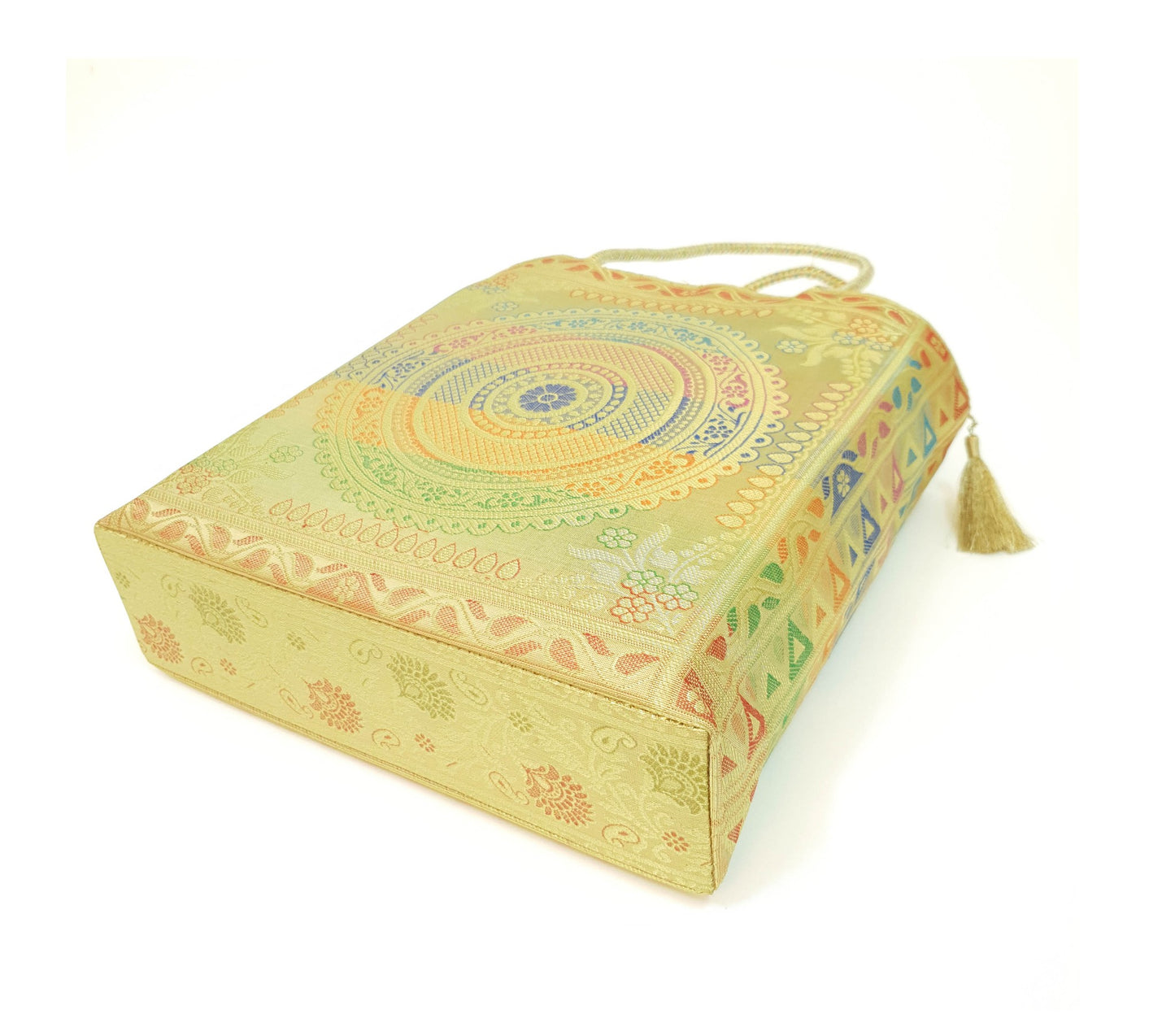 Mandala Beige Handbag Indian Ethnic Woven Zari Brocade Women Shoulder Hand Bag