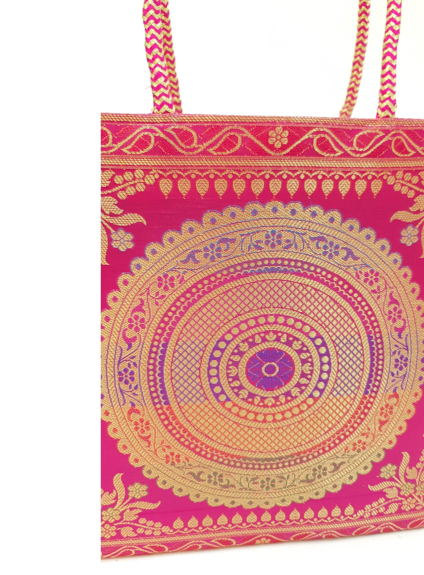 Pink  Mandala Indian Handbag Ethnic Woven Zari Brocade Traditional Shoulder Bag