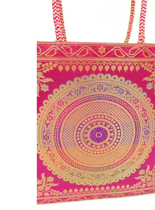 Pink  Mandala Indian Handbag Ethnic Woven Zari Brocade Traditional Shoulder Bag