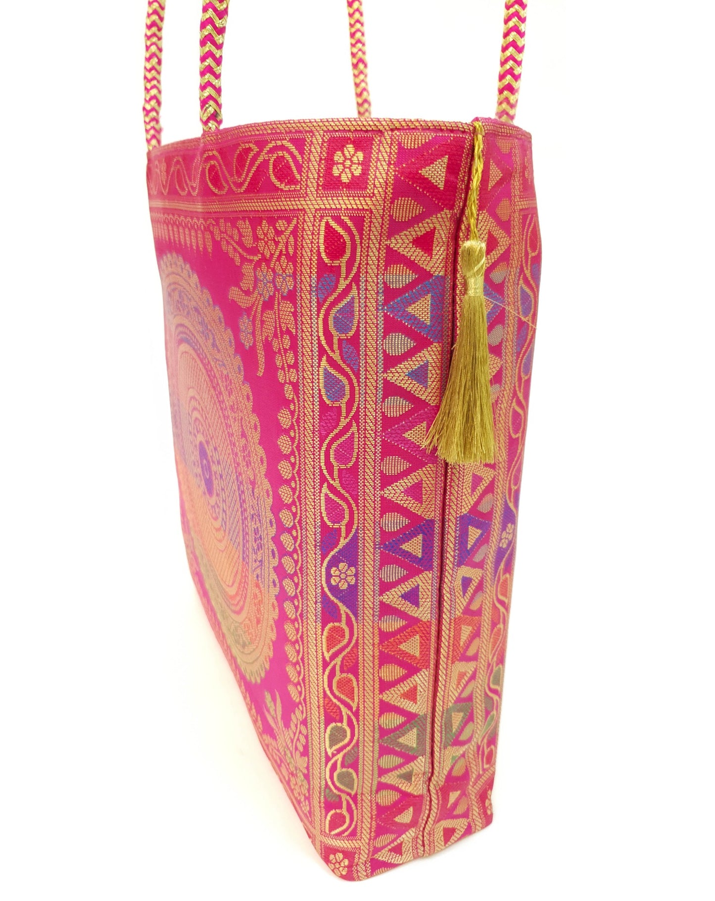 Pink  Mandala Indian Handbag Ethnic Woven Zari Brocade Traditional Shoulder Bag