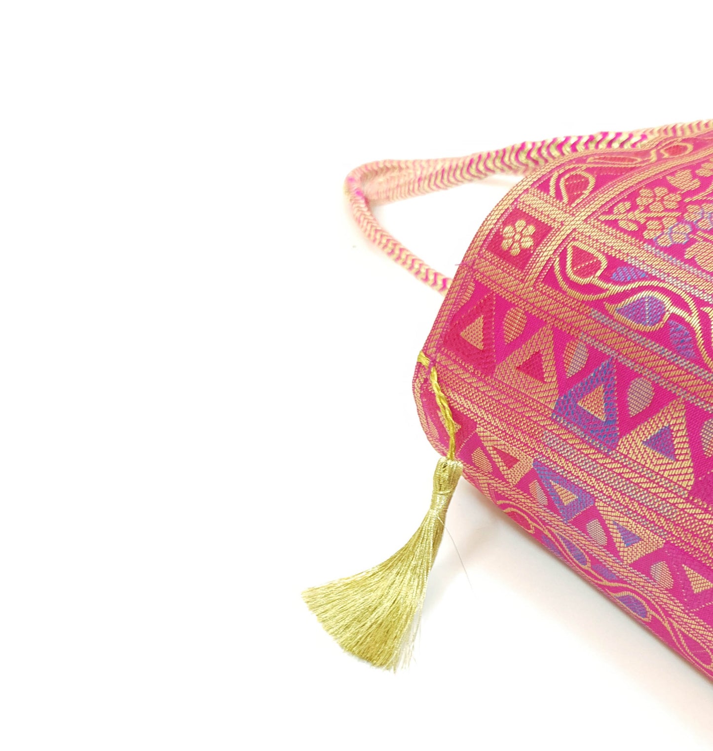 Pink  Mandala Indian Handbag Ethnic Woven Zari Brocade Traditional Shoulder Bag