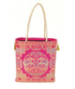 Pink Hand Bag Banarasi Zari Brocade Traditional Golden Tassels in Elephant Motif
