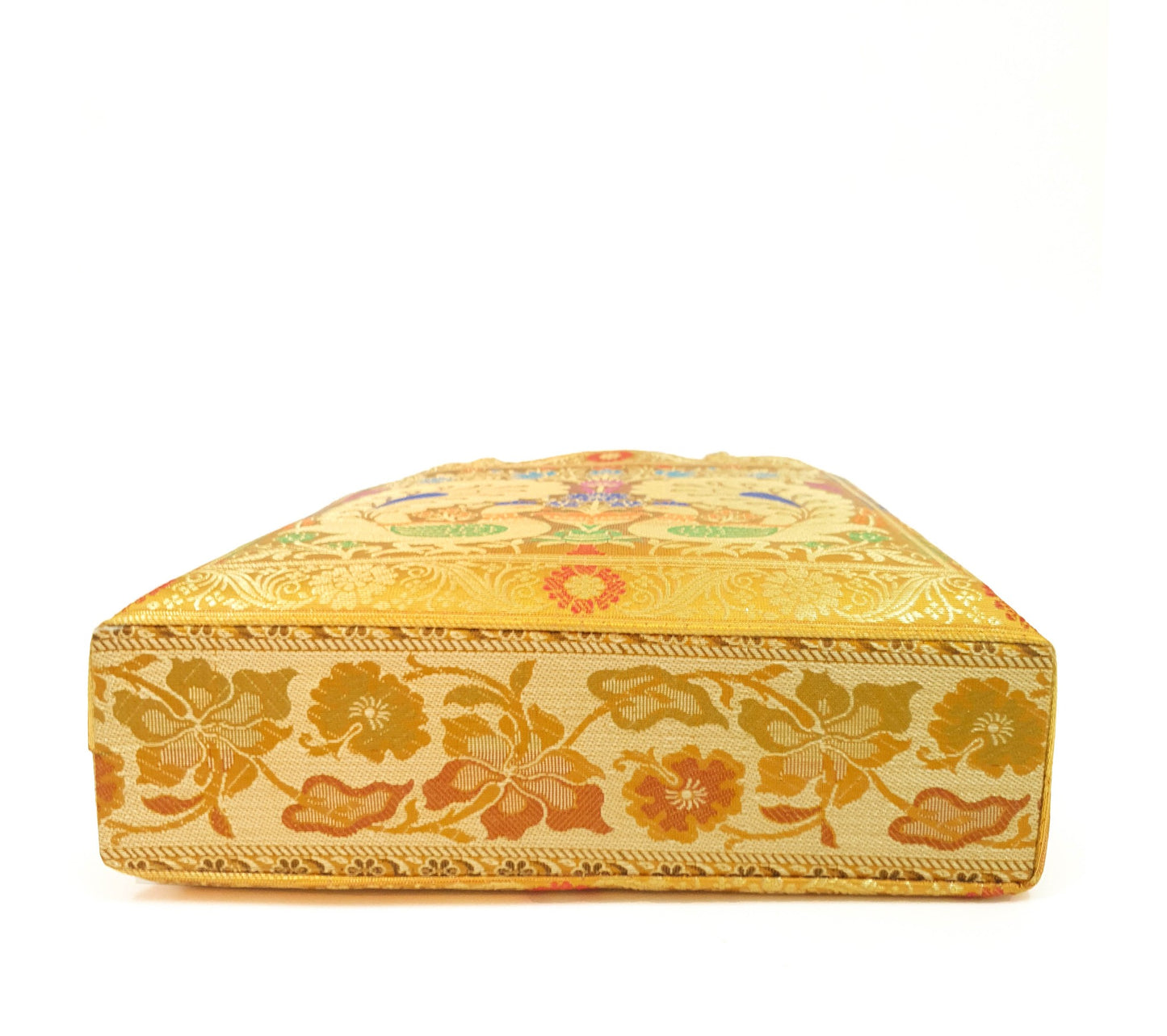 Mustard Peacock Woven Handbag Indian Traditional Zari Brocade Women Shoulder Bag