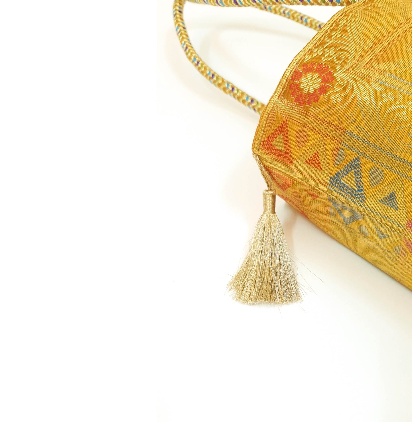 Mustard Peacock Woven Handbag Indian Traditional Zari Brocade Women Shoulder Bag