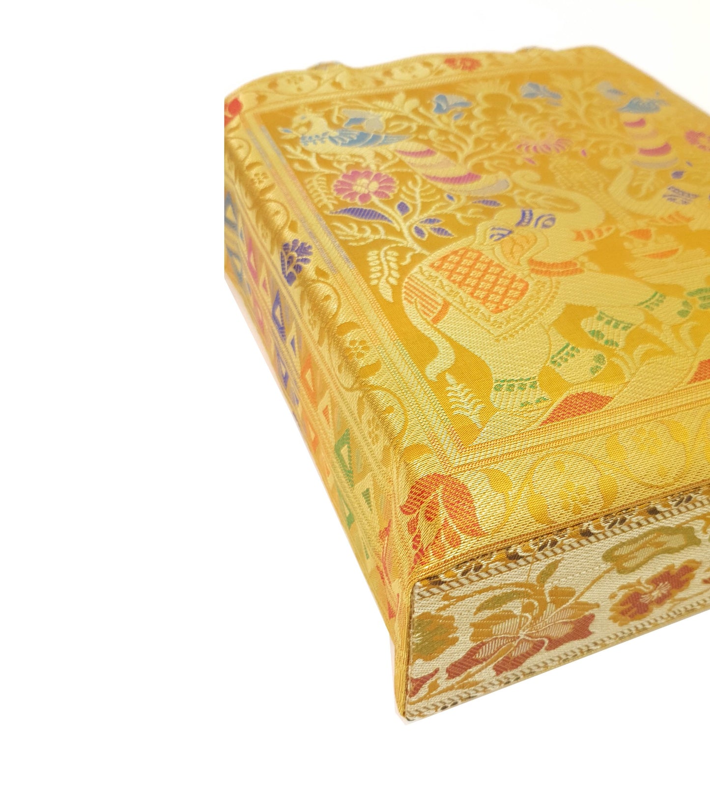 Mustard Handbag Indian Ethnic Peacock Elephant Woven Zari Brocade Shoulder Bag