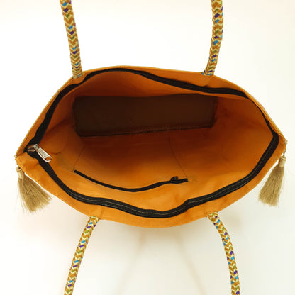 Mustard Peacock Woven Handbag Indian Traditional Zari Brocade Women Shoulder Bag