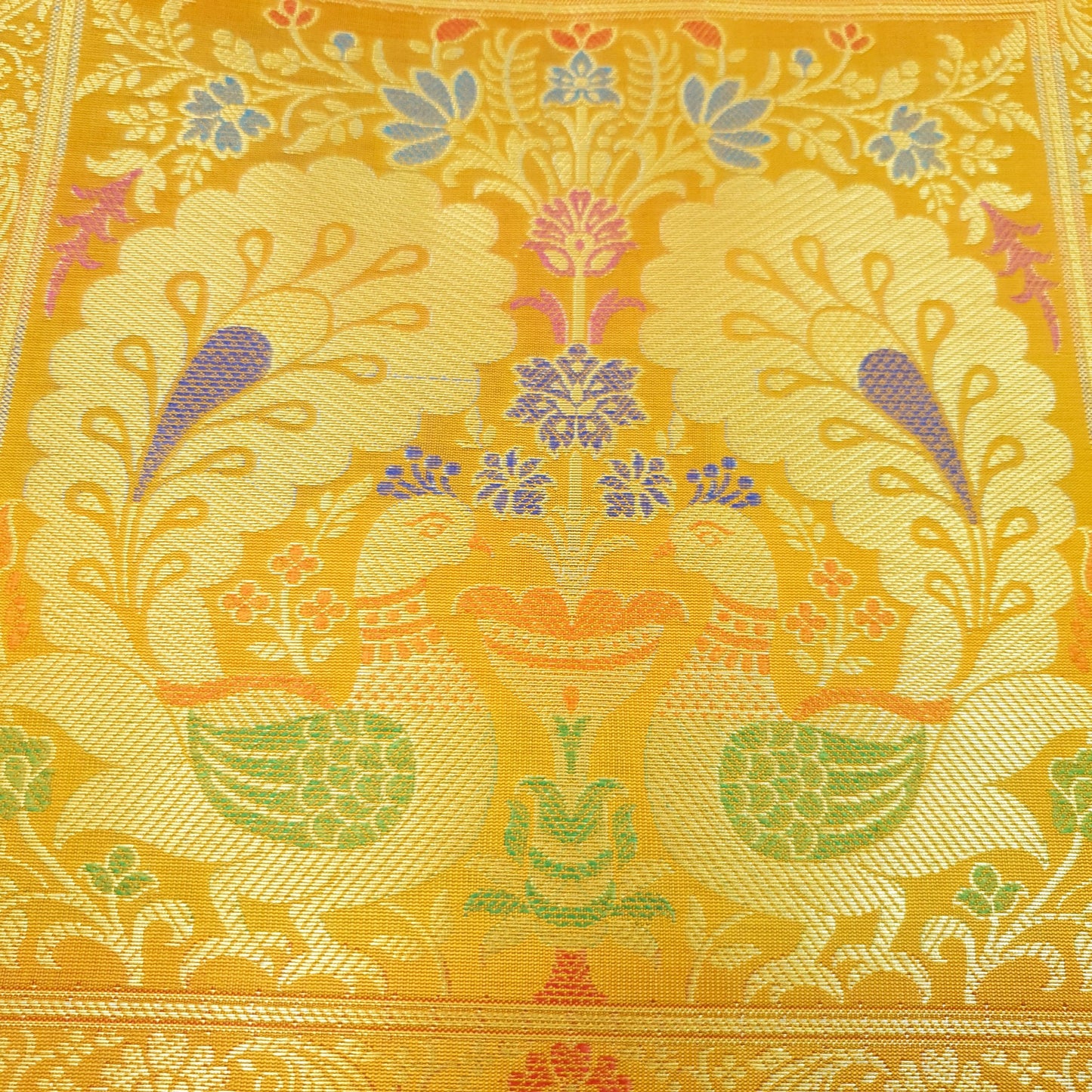 Mustard Peacock Woven Handbag Indian Traditional Zari Brocade Women Shoulder Bag