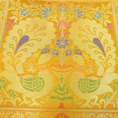 Mustard Peacock Woven Handbag Indian Traditional Zari Brocade Women Shoulder Bag