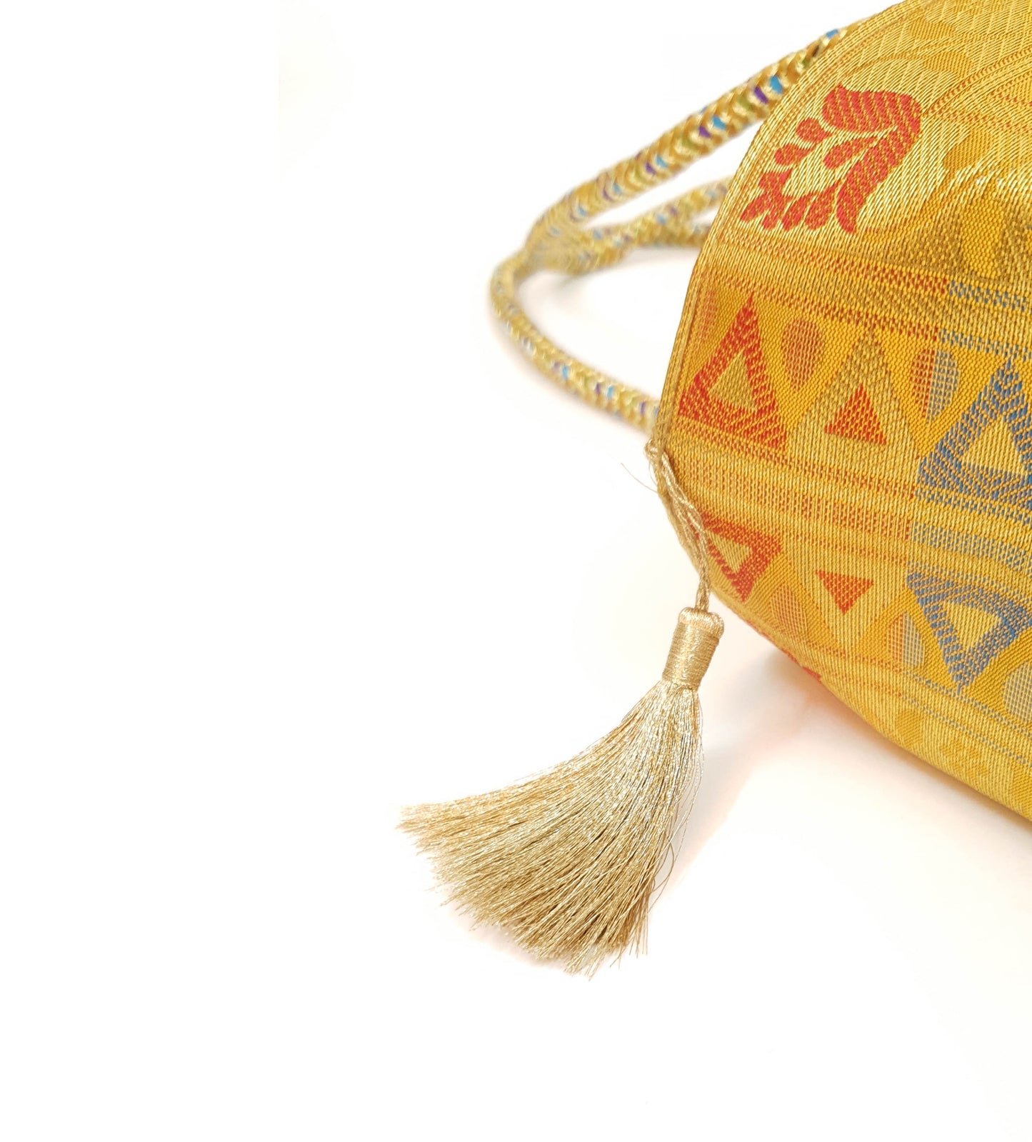 Mustard Handbag Indian Ethnic Peacock Elephant Woven Zari Brocade Shoulder Bag