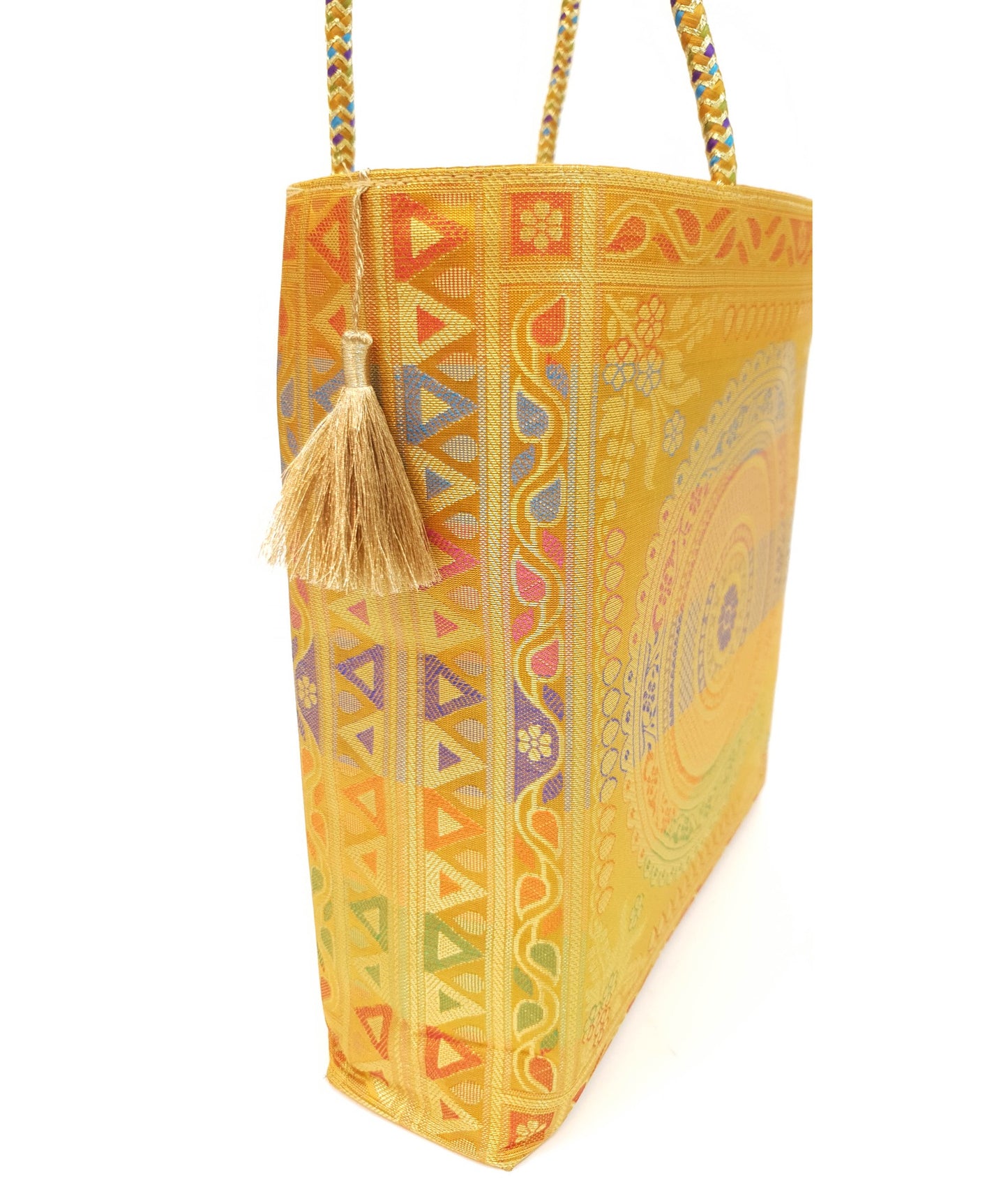 Mandala Mustard Handbag Indian Ethnic Woven Zari Brocade Shoulder Hand Bag