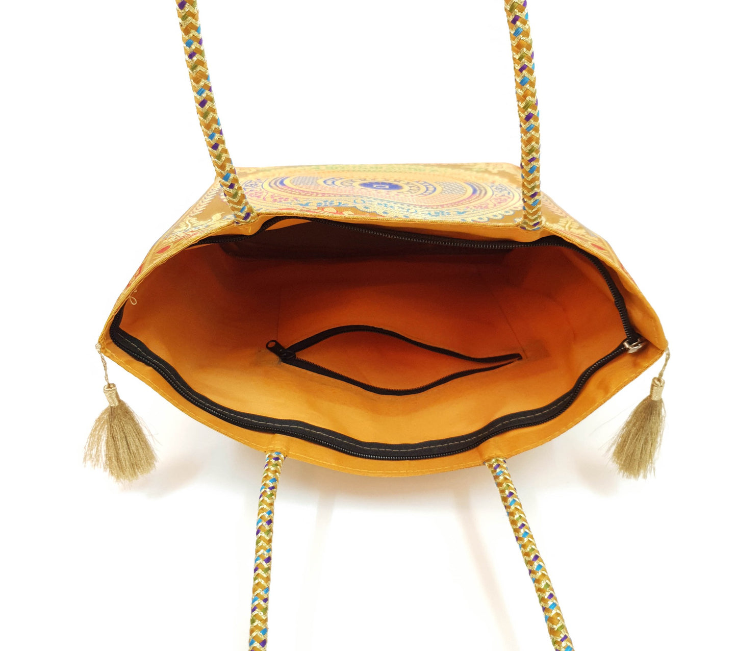 Mandala Mustard Handbag Indian Ethnic Woven Zari Brocade Shoulder Hand Bag