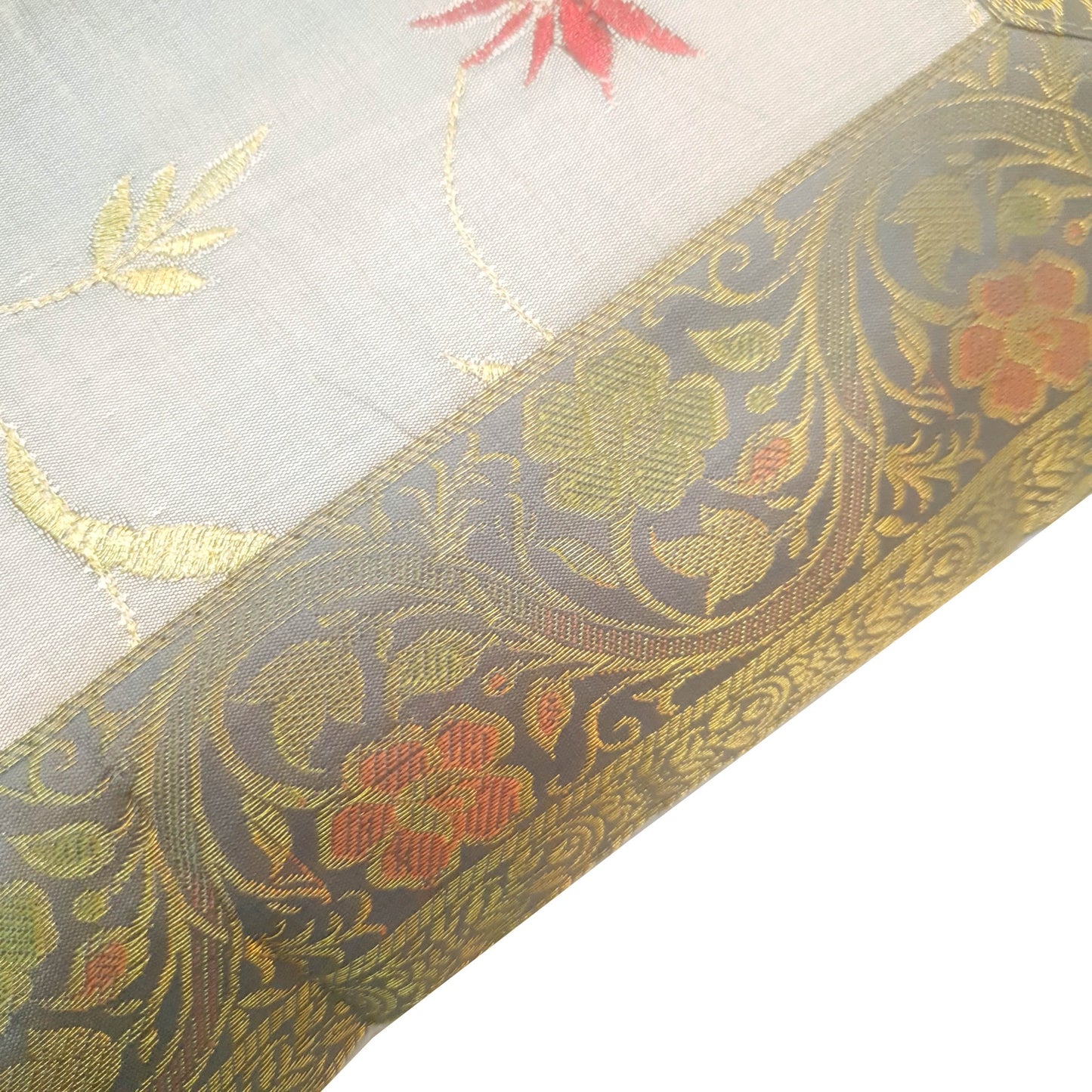 12x12 Inch Cushion Cover Gray Embroidered Banarasi Silk Floral Zari Zari Brocade