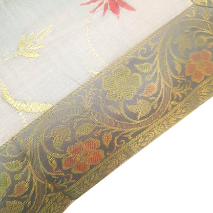 12x12 Inch Cushion Cover Gray Embroidered Banarasi Silk Floral Zari Zari Brocade