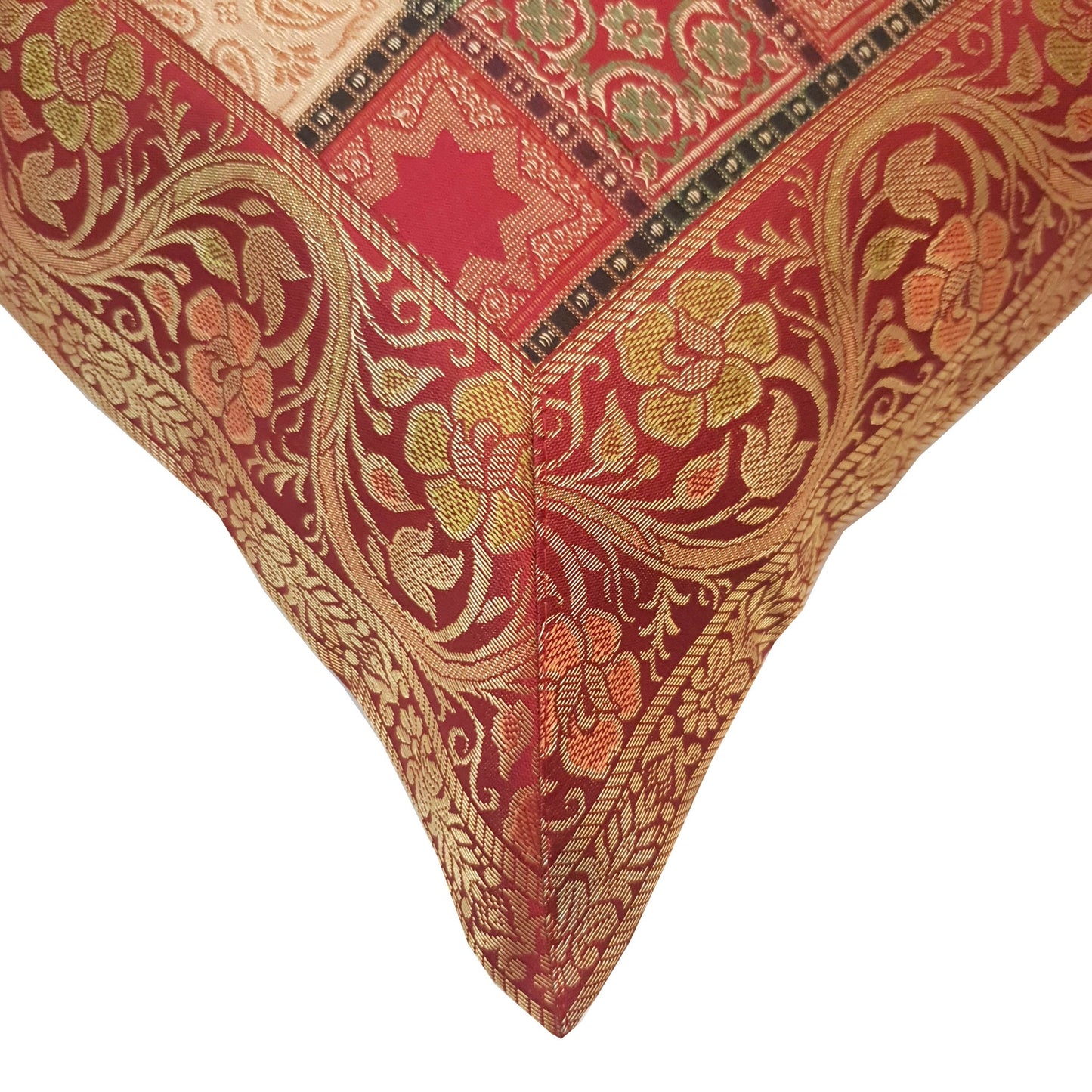 12x12 Inch Floral Cushion Cover Indian Woven Zari Brocade Banarasi Silk Paisley