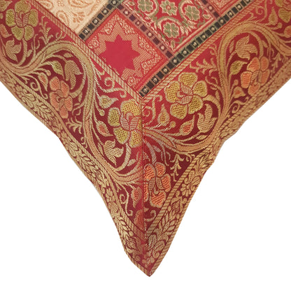 12x12 Inch Floral Cushion Cover Indian Woven Zari Brocade Banarasi Silk Paisley