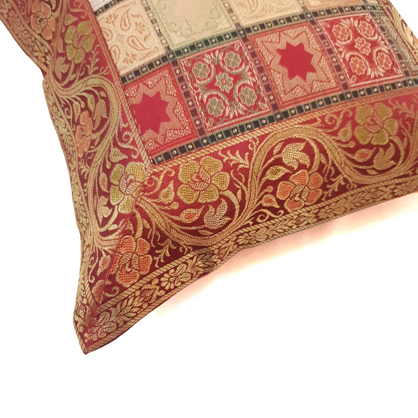 12x12 Inch Floral Cushion Cover Indian Woven Zari Brocade Banarasi Silk Paisley