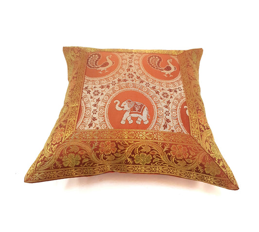 12x12 Inch Animal Cushion Pillow Covers Indian Woven Zari Brocade Banarasi Silk