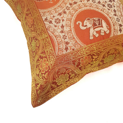 12x12 Inch Animal Cushion Pillow Covers Indian Woven Zari Brocade Banarasi Silk