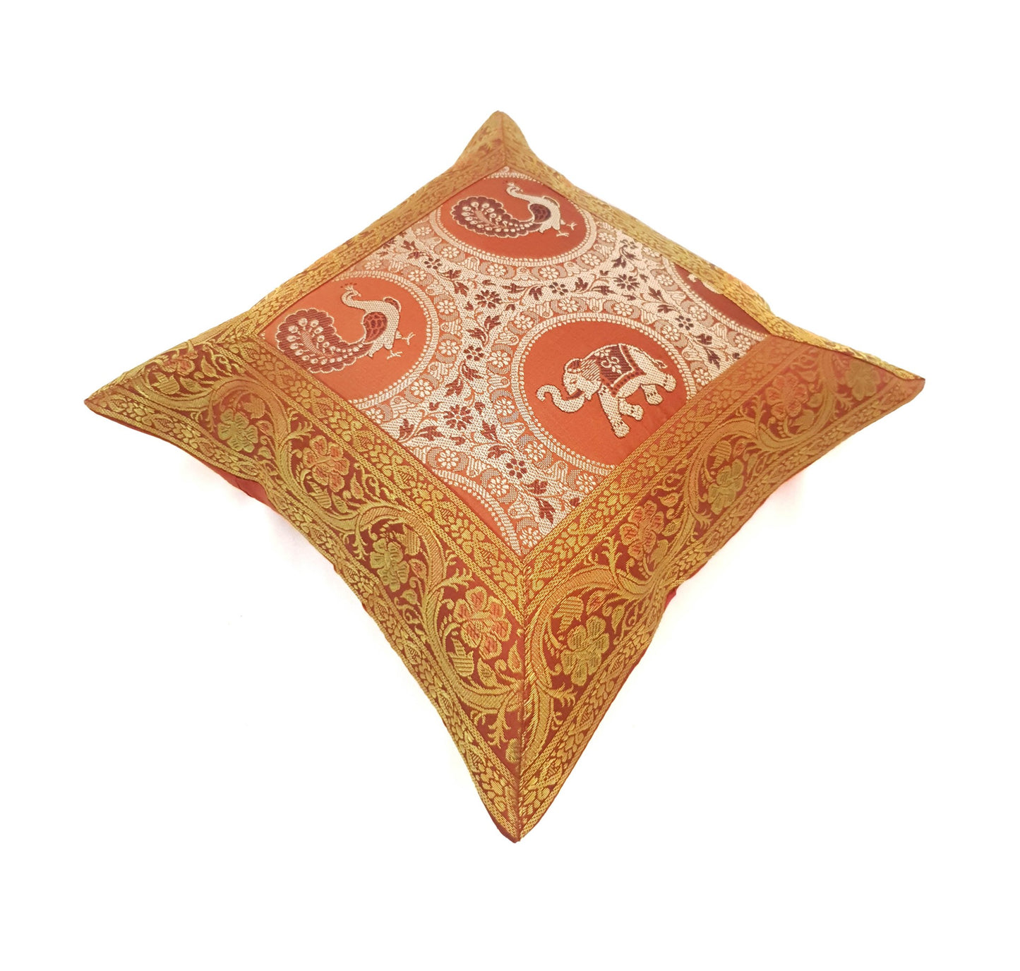 12x12 Inch Animal Cushion Pillow Covers Indian Woven Zari Brocade Banarasi Silk