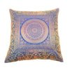 16x16 Inch Blue Cushion Covers Indian Mandala Woven Zari Brocade Banarasi Silk