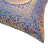 16x16 Inch Blue Cushion Covers Indian Mandala Woven Zari Brocade Banarasi Silk