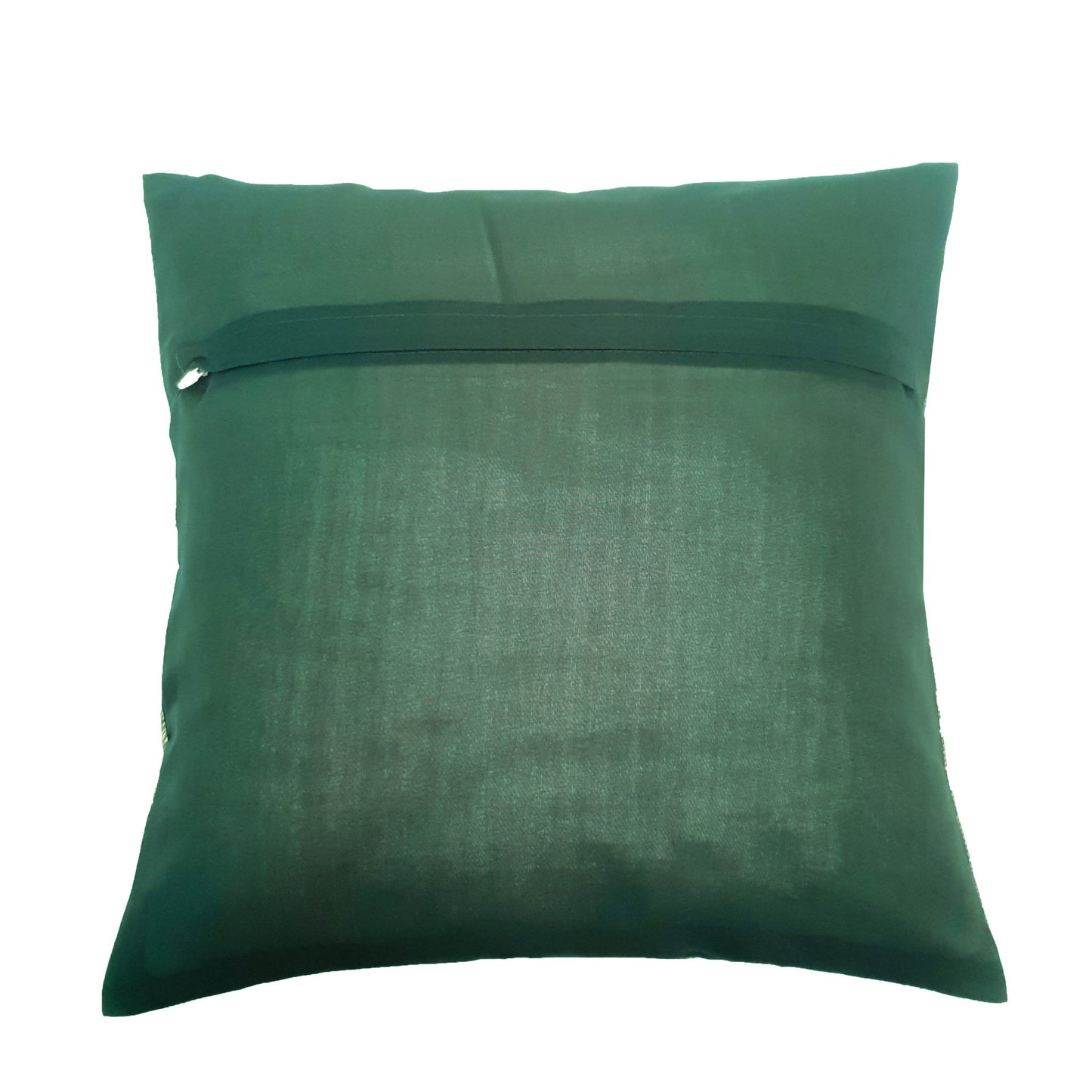 16x16 Inch Green Cushion Cover Peacock Woven Zari Brocade Banarasi Silk Decor