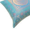 16x16 Inch Blue Cushion Covers Indian Woven Zari Brocade Banarasi Silk Mandala