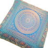 16x16 Inch Blue Cushion Covers Indian Woven Zari Brocade Banarasi Silk Mandala