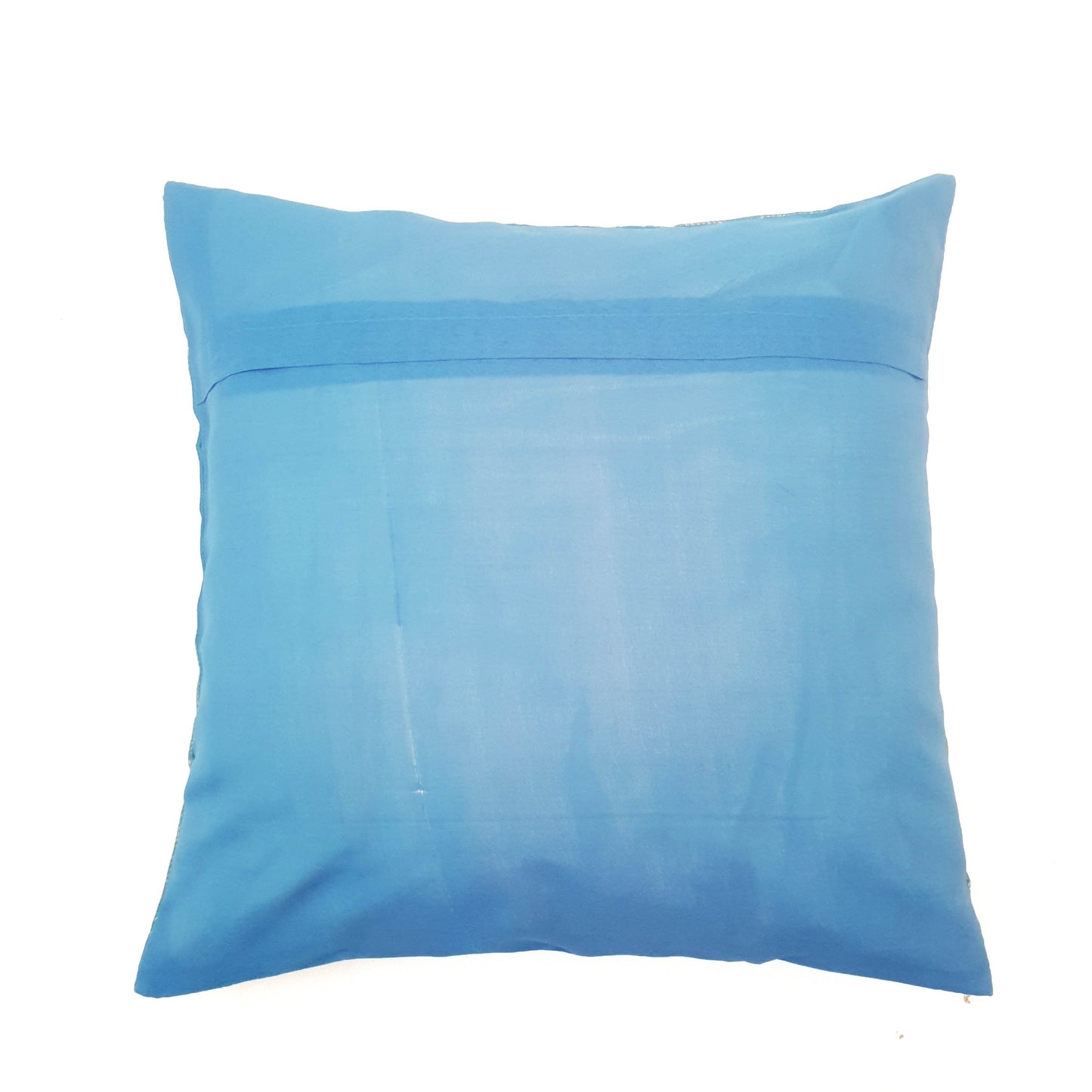 16x16 Inch Blue Cushion Covers Indian Woven Zari Brocade Banarasi Silk Mandala