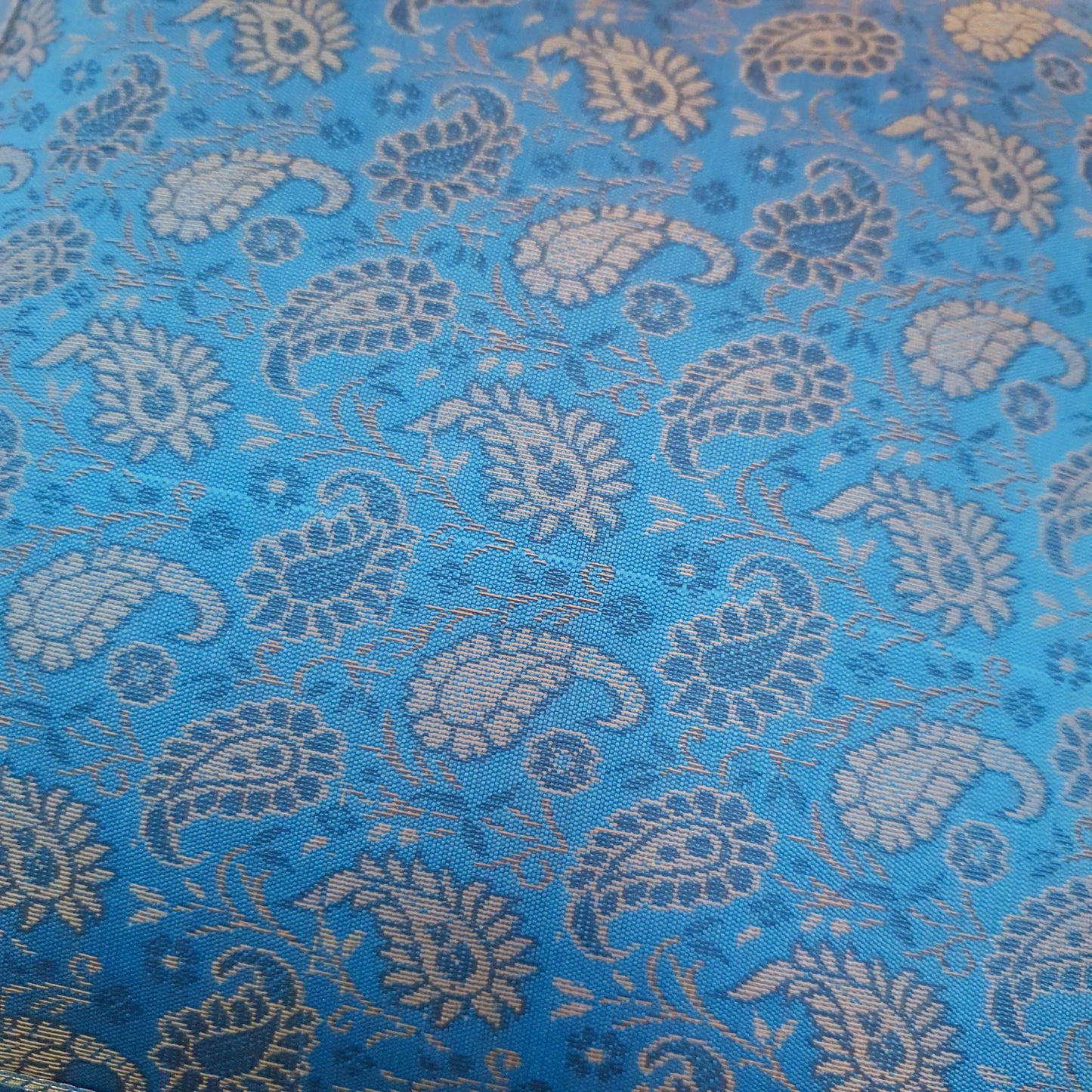 12x12 Inch Turquoise Blue Cushion Pillow Cover Silk Banarasi Woven Zari Brocade