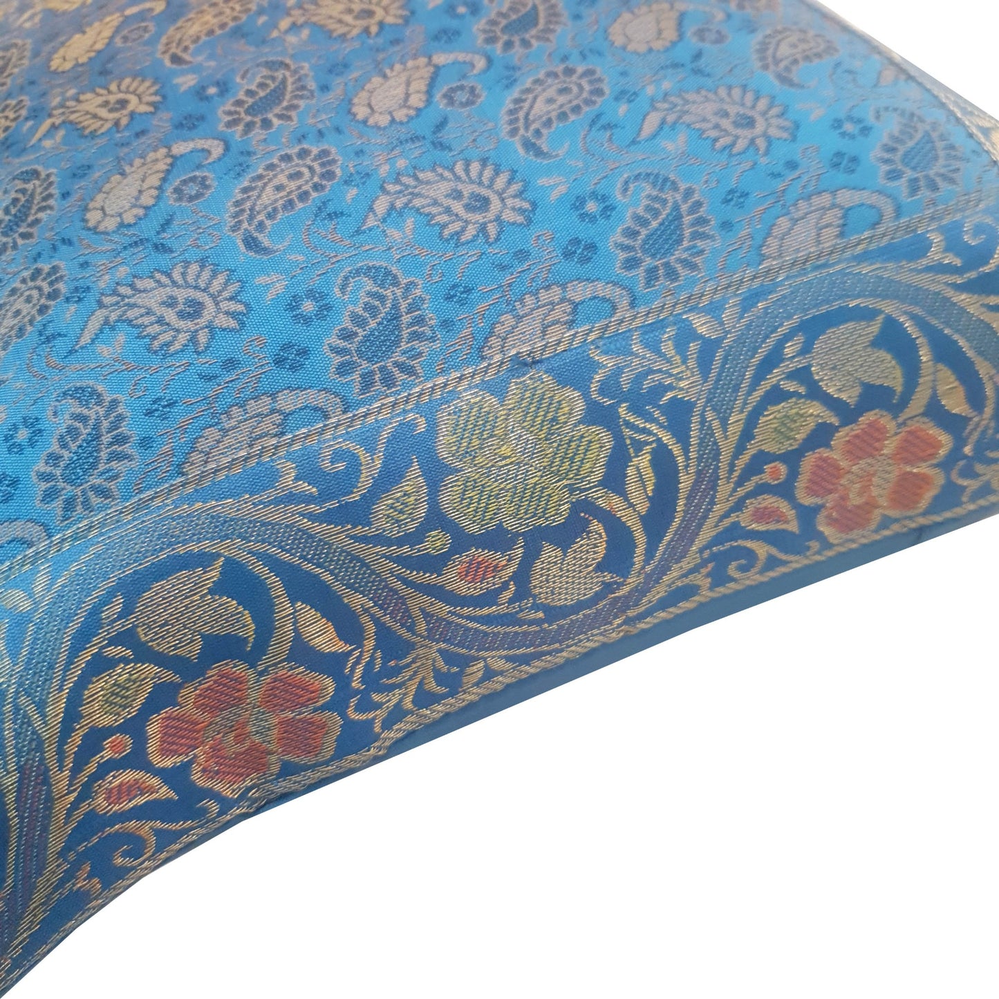 12x12 Inch Turquoise Blue Cushion Pillow Cover Silk Banarasi Woven Zari Brocade