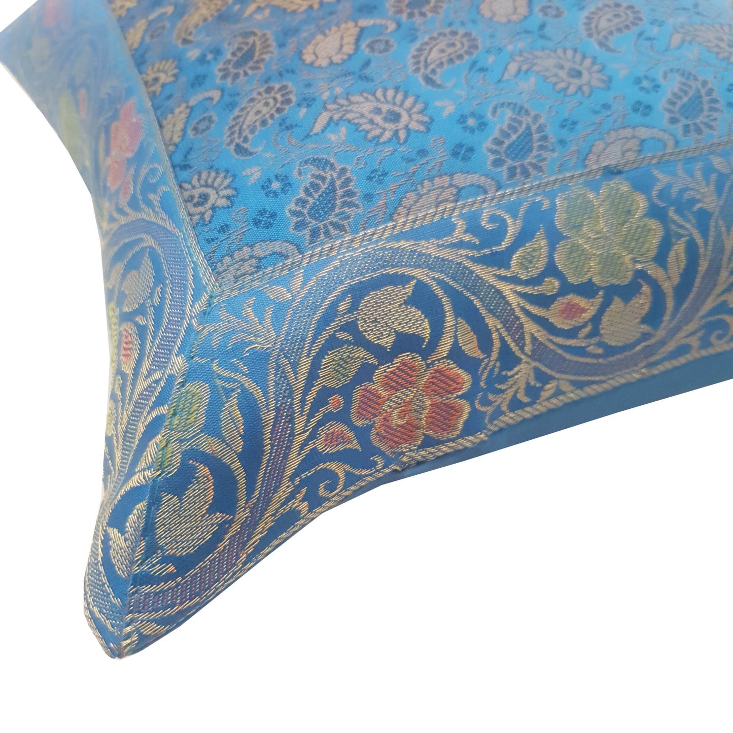 12x12 Inch Turquoise Blue Cushion Pillow Cover Silk Banarasi Woven Zari Brocade