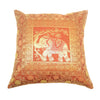 16x16 Inch Brown Cushion Cover Elephant Woven Zari Brocade Banarasi Silk Decor