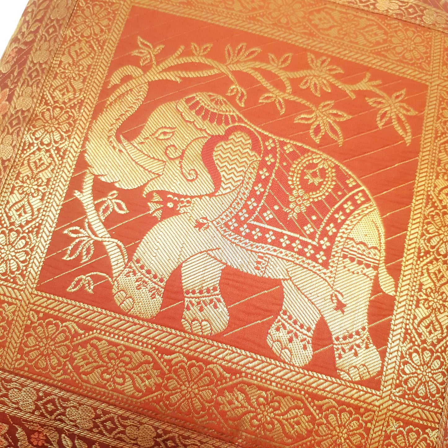 16x16 Inch Brown Cushion Cover Elephant Woven Zari Brocade Banarasi Silk Decor