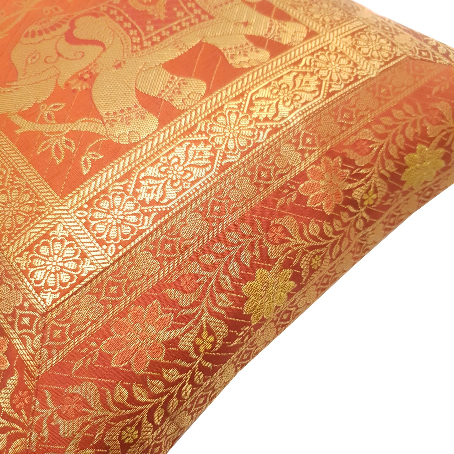 16x16 Inch Brown Cushion Cover Elephant Woven Zari Brocade Banarasi Silk Decor