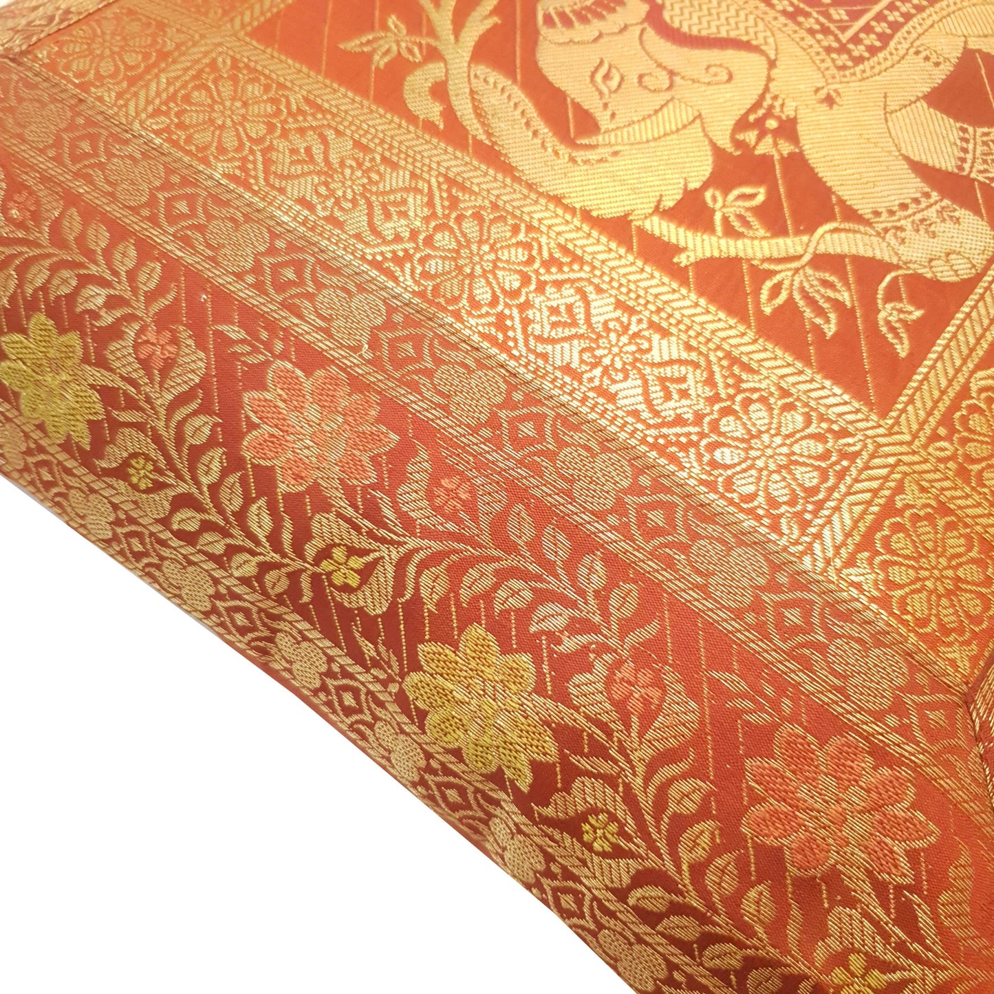16x16 Inch Brown Cushion Cover Elephant Woven Zari Brocade Banarasi Silk Decor