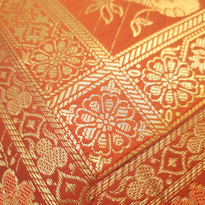 16x16 Inch Brown Cushion Cover Elephant Woven Zari Brocade Banarasi Silk Decor