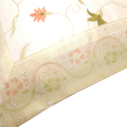 16x16 Inch White Cushion Covers Floral Embroidered Zari Brocade Banarasi Silk