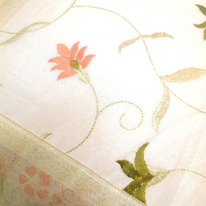 16x16 Inch White Cushion Covers Floral Embroidered Zari Brocade Banarasi Silk