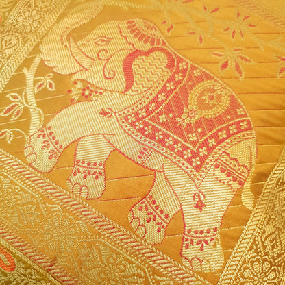 16x16 Inch Cushion Cover Mustard Elephant Woven Zari Brocade Banarasi Silk Decor