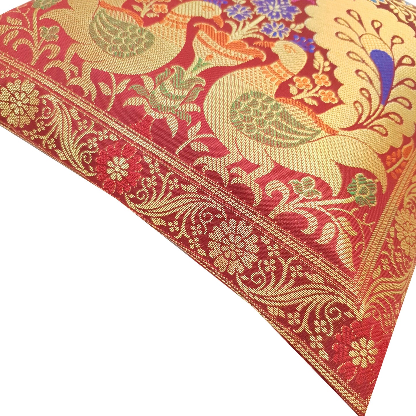 12x12 Inch Cushion Cover Banarasi Decor Woven Peacock Zari Brocade Silk Maroon