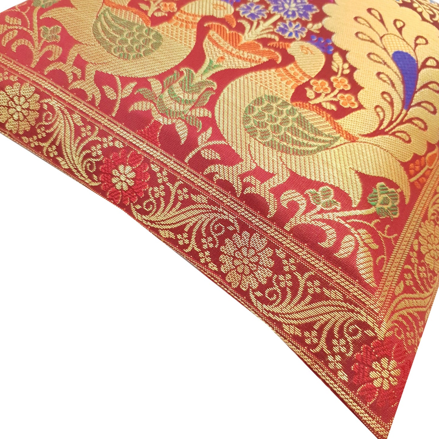 12x12 Inch Cushion Cover Banarasi Decor Woven Peacock Zari Brocade Silk Maroon